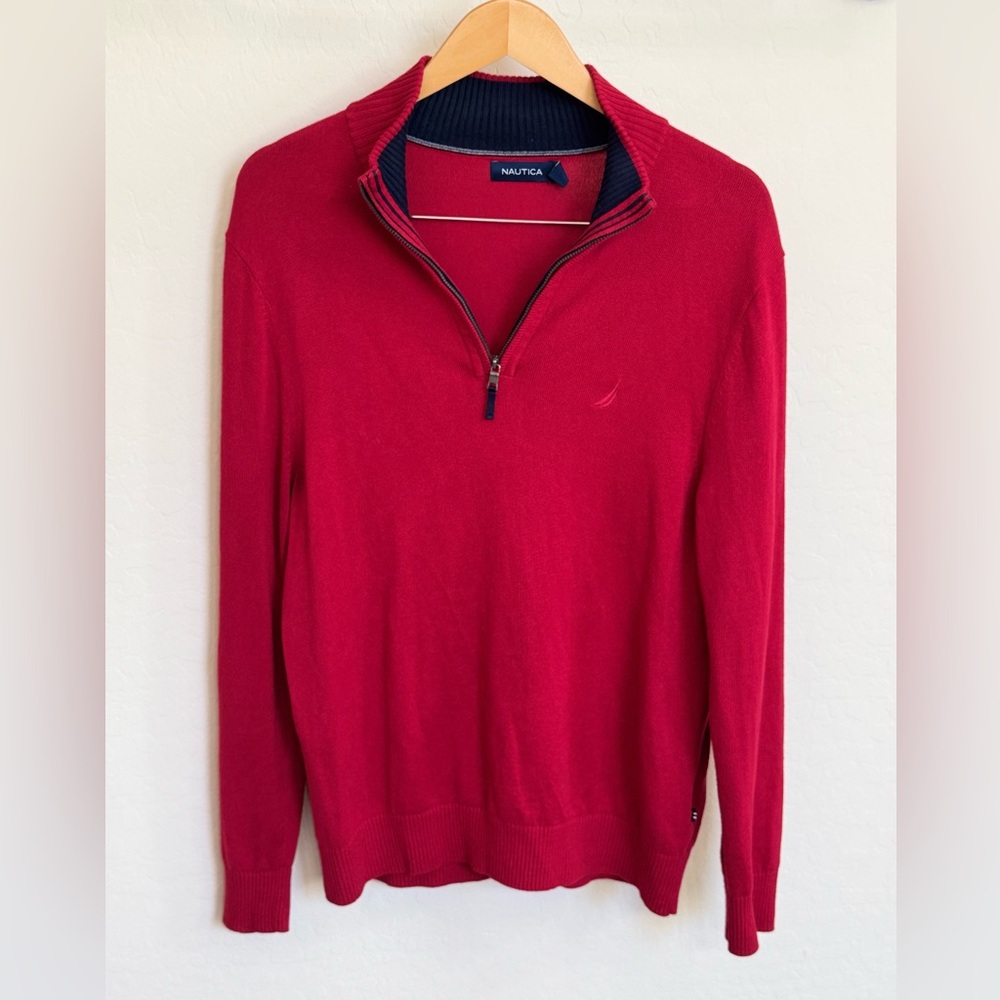 Nautica Men's NavTech Classic-Fit Solid Quarter Zip Red Sweater Preppy Casual